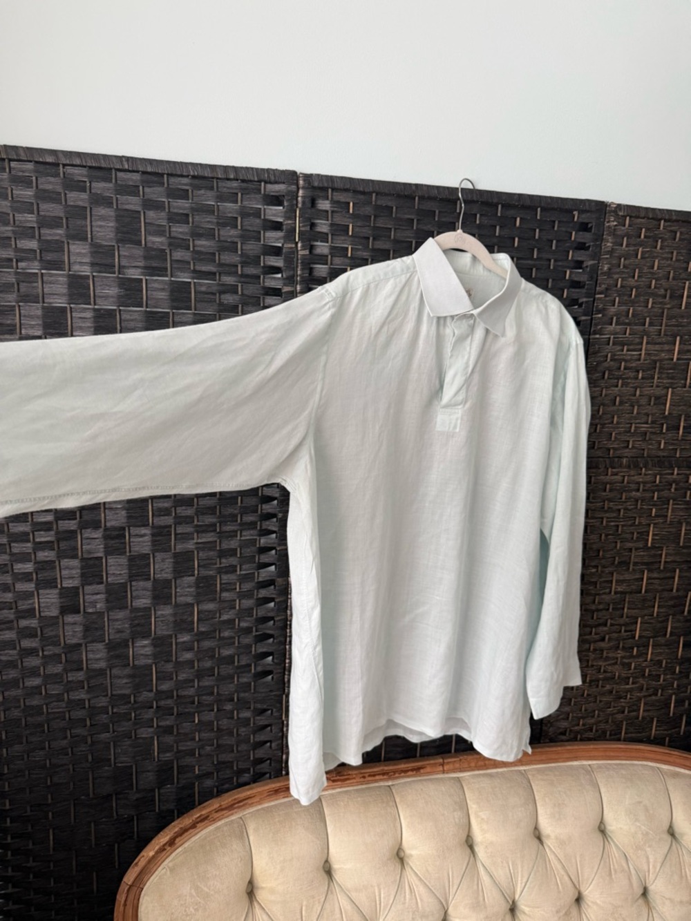 Winston Co Linen Blend Pullover Shirt Long Sleeve Collared Lightweight Sz L - Picture 3 of 8